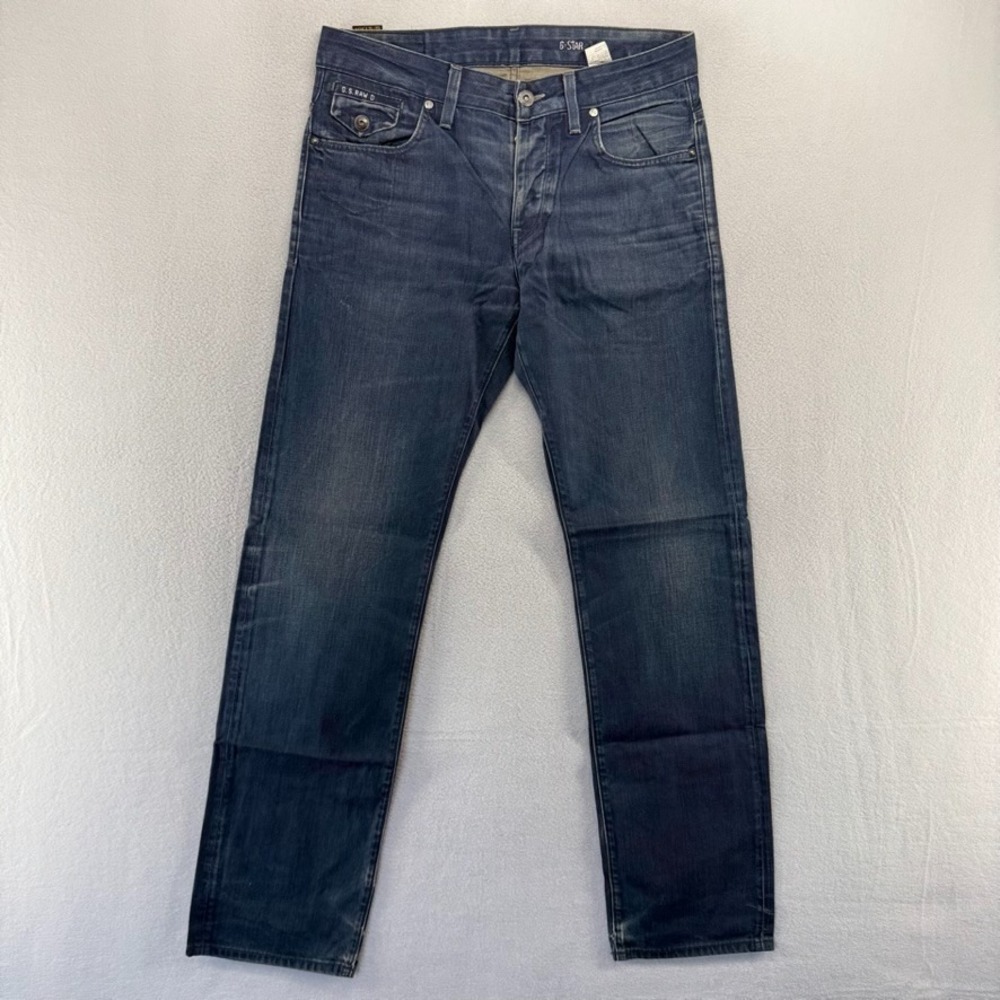 G Star Raw Jeans Men's 31x34 Blue Dark Wash Morris Low Straight Whisker Faded